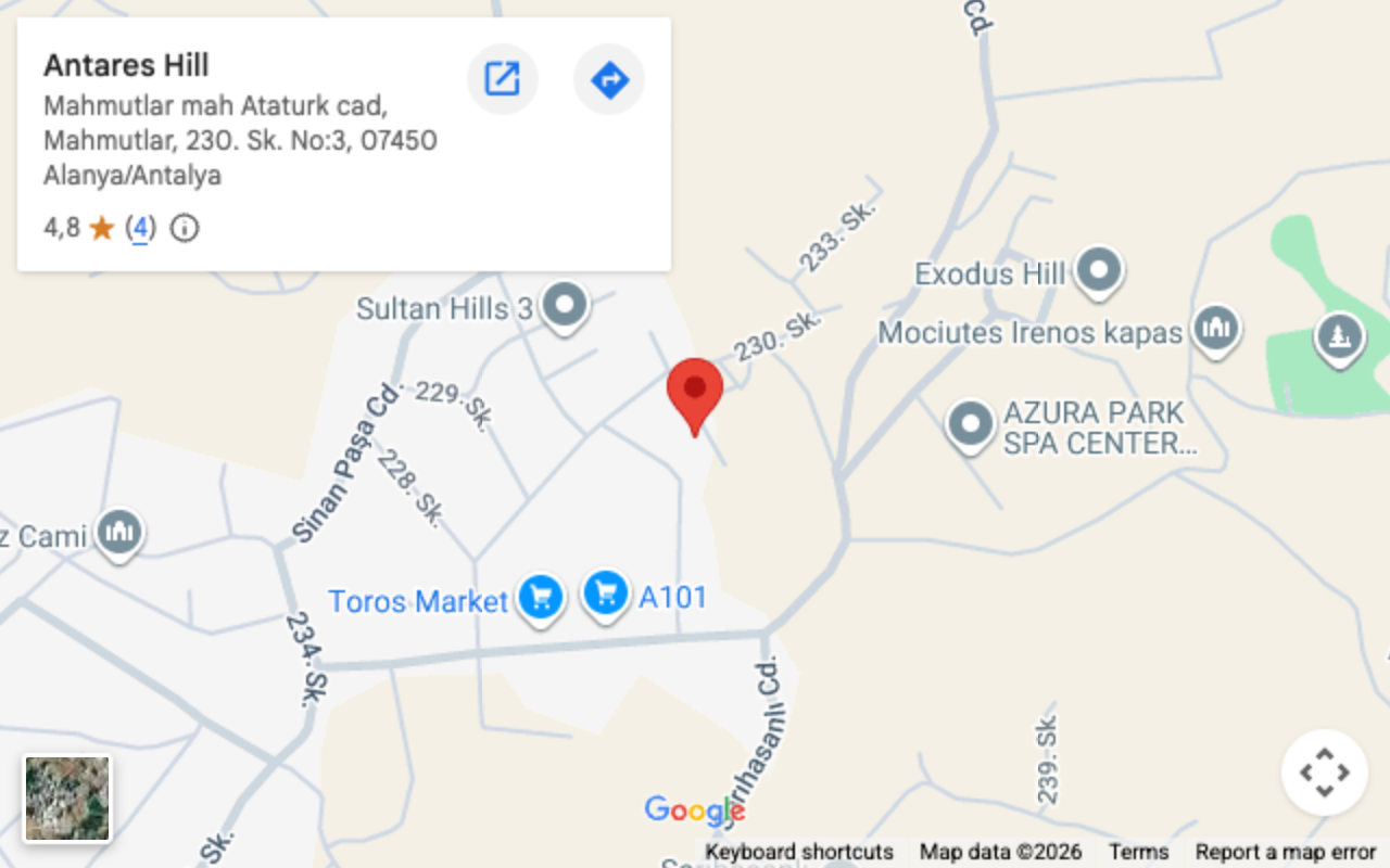 Location map of the Antares Hill complex, Mahmutlar, Alanya