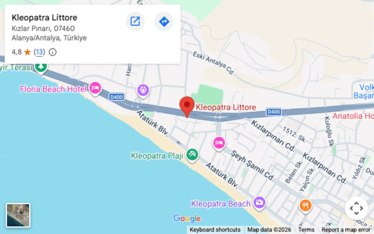 Cleopatra Littore sitesinin konum haritası, Kleopatra, Alanya